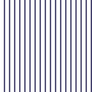 Narrow navy blue stripes on white - vertical - 1/4 inch navy stripe on white, 1 inch repeat.