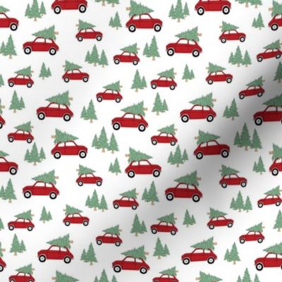 Cars with Christmas Trees - Red on White, Small Scale