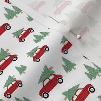 Cars with Christmas Trees - Red on White, Small Scale