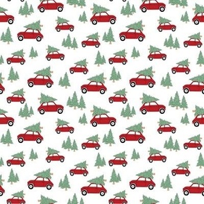 Cars with Christmas Trees - Red on White, Small Scale
