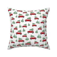 Cars with Christmas Trees - Red on White, Medium Scale