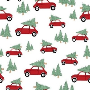 Cars with Christmas Trees - Red on White, Medium Scale