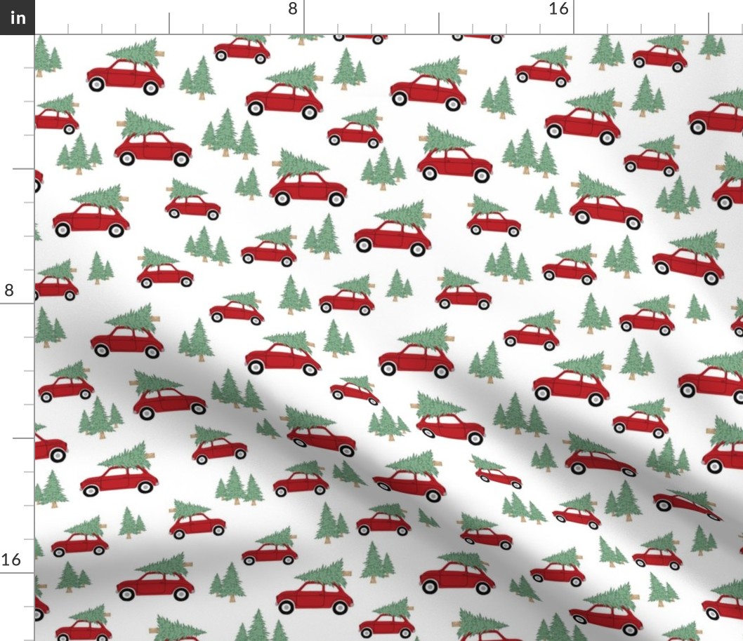 Cars with Christmas Trees - Red on White, Medium Scale