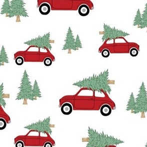 Cars with Christmas Trees - Red on White, Large Scale