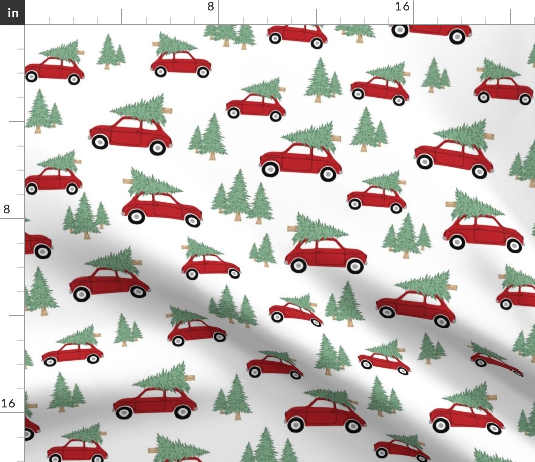 Cars with Christmas Trees - Red on White, Large Scale
