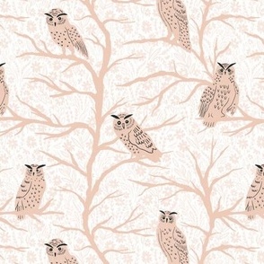 Perched owls - white/pink