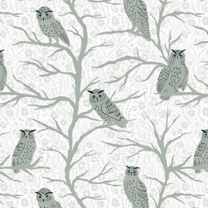 Perched owls - white/French grey