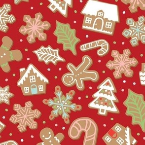 Gingerbread Cookies - Red Multi, Large Scale