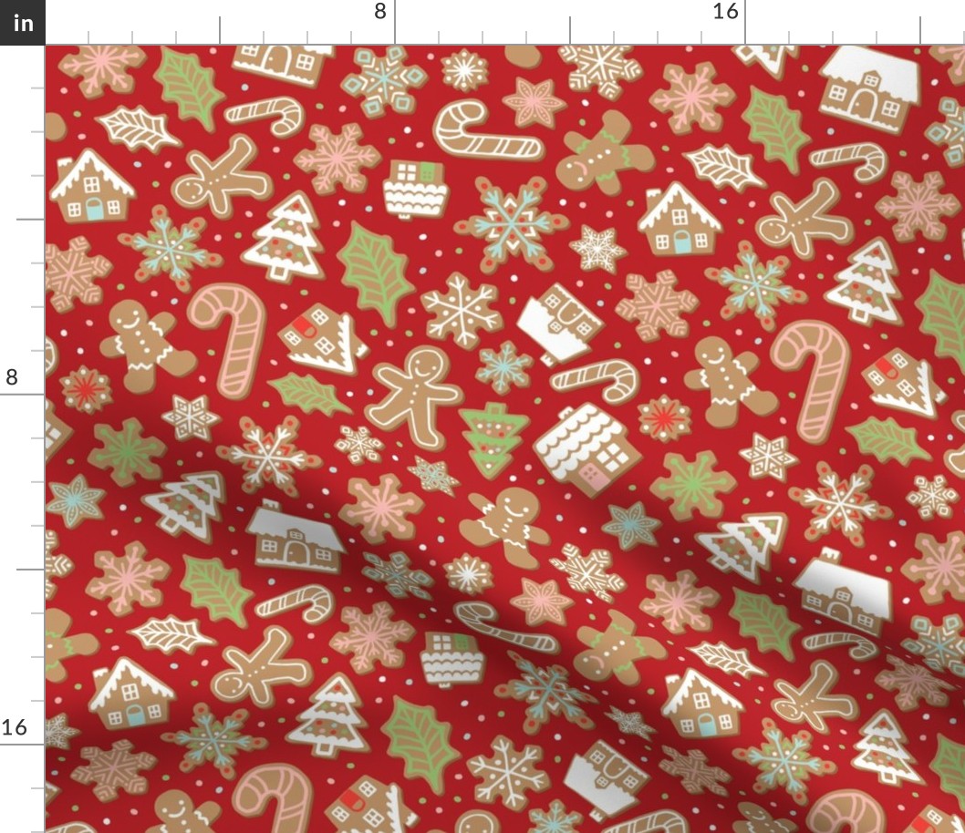 Gingerbread Cookies - Red Multi, Large Scale