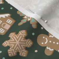 Gingerbread Cookies - Dark Green Multi, Large Scale 