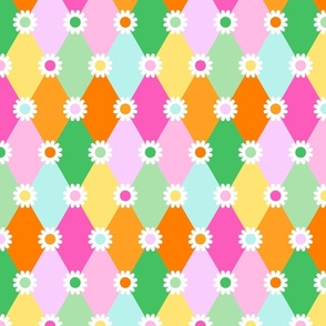 EGG HUNT BRIGHT FLORAL DAISY DIAMONDS IN PINK, YELLOW, GREEN, ORANGE, PINK AND AQUA