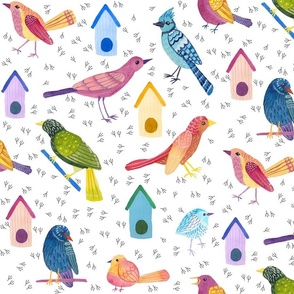 Watercolor Birds and Houses