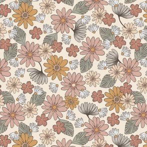 Rettro Boho Floral Beige Background