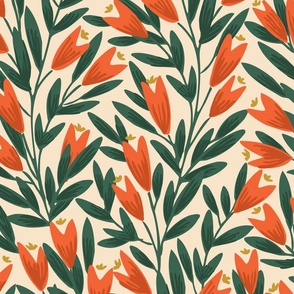 Pointy flower ever-growing garden pattern- orange and green// Big scale