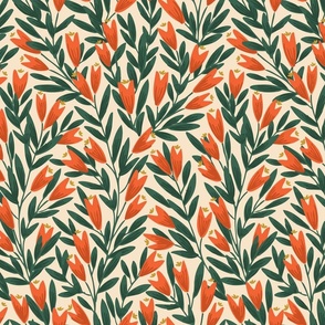 Pointy flower ever-growing garden pattern- orange and green// medium scale