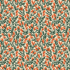 Pointy flower ever-growing garden pattern- orange and green// small scale