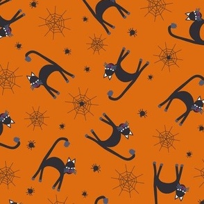 Spooky charcoal cats_ spiders and cobwebs - cute non directional tossed halloween design for kids costumes_ holiday crafts_ kids apparel and home decor