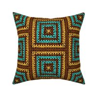 Vibrant Desert Sun Granny Squares in Turquoise - Gold - Rusty Brown