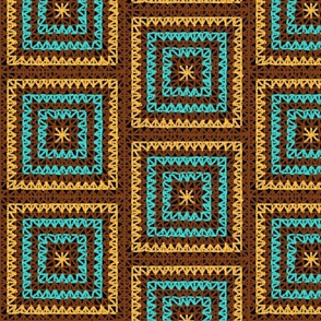 Vibrant Desert Sun Granny Squares in Turquoise - Gold - Rusty Brown