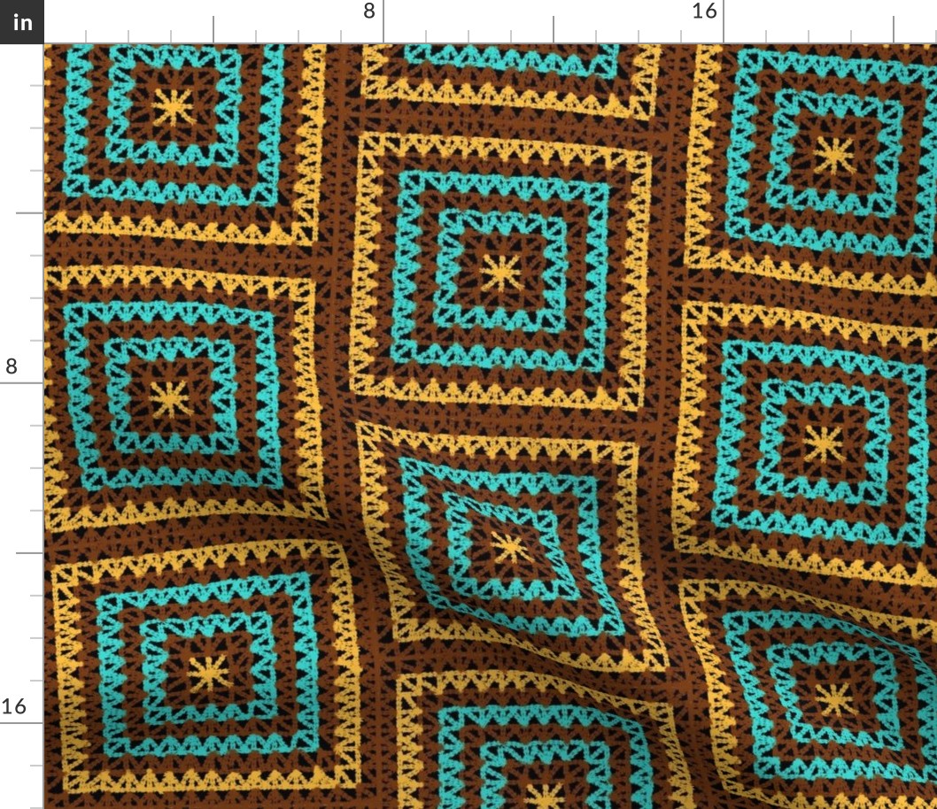 Vibrant Desert Sun Granny Squares in Turquoise - Gold - Rusty Brown