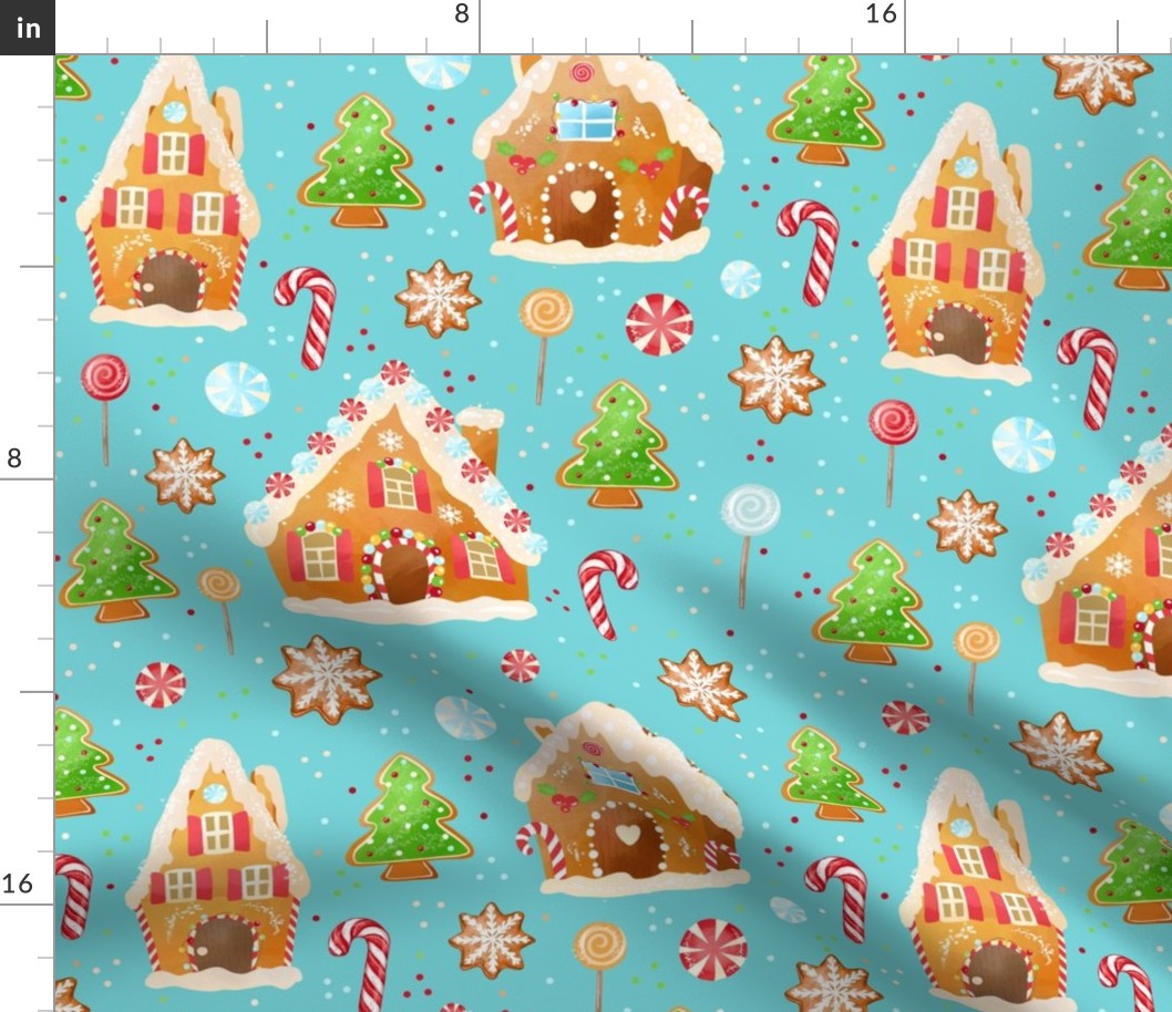 Large Scale Gingerbread Land Cookies and Treats on Lagoon Blue