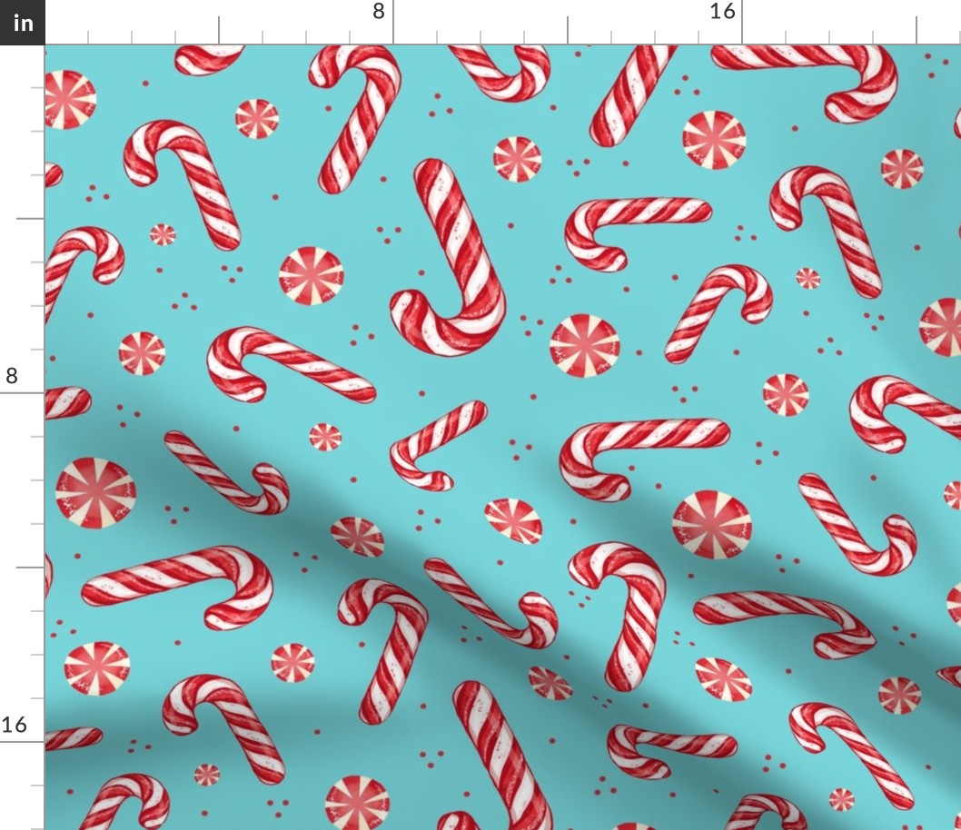 Large Scale Candy Canes and Peppermints Gingerbread Land on Lagoon Blue