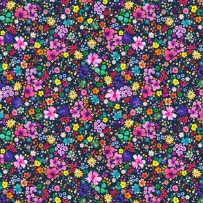 Confetti flowers Spring party Multicolored Navy Micro