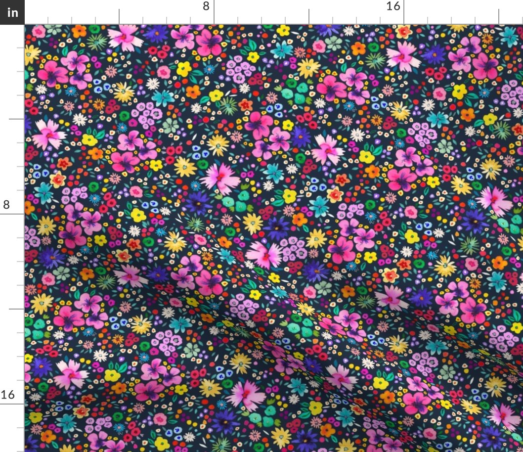 Confetti flowers Spring party Multicolored Navy Micro