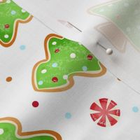 Large Scale Green Christmas Tree Frosted Cookies Gingerbread Land on White