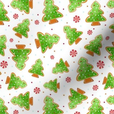 Medium Scale Green Christmas Tree Frosted Cookies Gingerbread Land on White