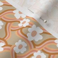 Groovy swirls and flowers seventies retro rainbow wallpaper orange pink blush on cream vintage palette SMALL