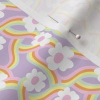 Groovy swirls and flowers seventies retro rainbow wallpaper pink lilac mint yellow nineties palette SMALL