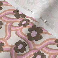 Groovy swirls and flowers seventies retro rainbow wallpaper pink beige blush vintage palette SMALL