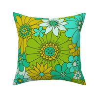 Retro Daisy Floral - Lime - Large 