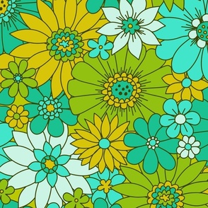 Retro Daisy Floral - Lime - Large 