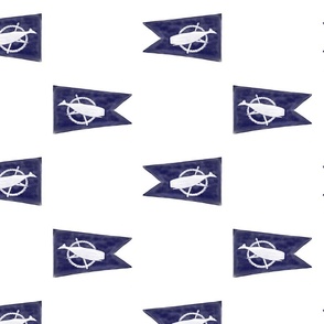 Nantucket Blue and White Sperm Whale Burgee Flag Hand-Painted