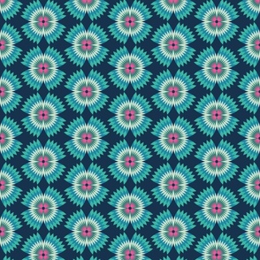 Retro Refracted Floral navy green medium scale by Pippa Shaw