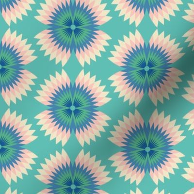 Retro Refracted Floral turquoise blush medium scale by Pippa Shaw