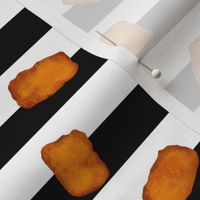 tater tots on black and white stripes 