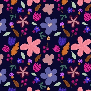 Bold Floral Mix on Navy