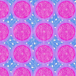 Pink and White TEXTURED Dot Flowers on Lavender and Blue