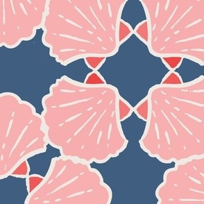 Large Shellie Happy Hour | Scallop Shell Trellis | Navy white and coral | Coastal Grandmillenial | Palm Beach Inspired