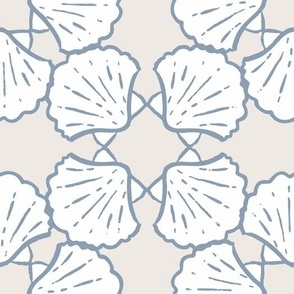 Large Shellie | Blue White and Tan | Seashell Treillis | Scallop Shell Tile | Coastal Grandmas