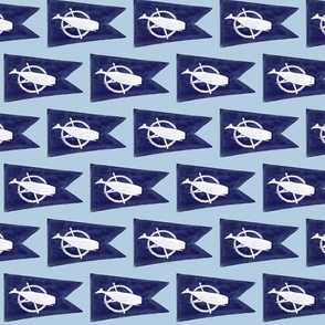 Nantucket Sperm Whale Burgee Flag   Handpainted on Pale Blue