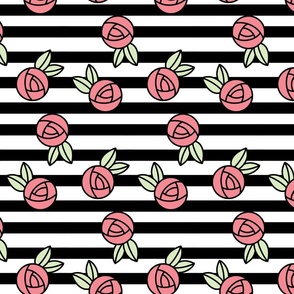 Doodle Coral Roses with Stripes