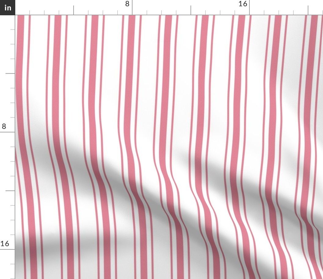 Vertical Nantucket Red Mattress Ticking Stripes on White