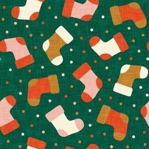 Christmas Stockings - Holiday -multi on dark green - LAD22