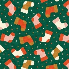 (small scale) Christmas Stockings - Holiday -multi on dark green - LAD22