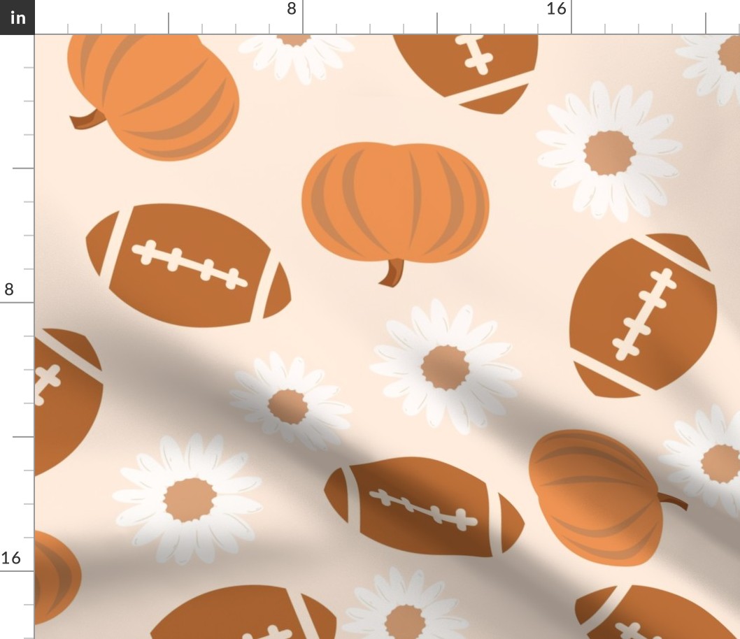 boho daisy football fabric - boho daisy, fall floral, boho floral, football