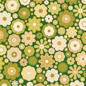 Field with Flowers - Retro Green / Large